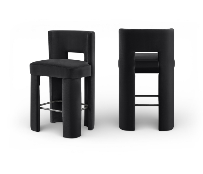 Zuno - Velvet Performance Fabric Upholstered Bar Stool (Set of 2) - Black
