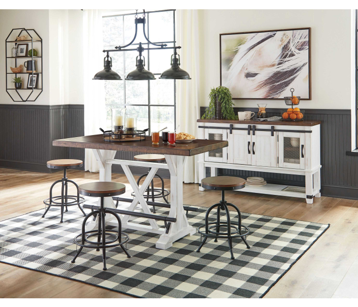 Valebeck - White - 6 Pc. - Counter Table, 4 Barstools, Server