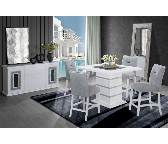 Monaco - 7 Piece Dining Room Set (Square Bar Table And 6 Bar Stools) - White
