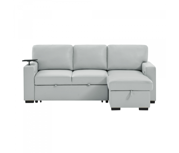 U0212 - Pull Out Sofa Bed With 1 Table Tray, 1 USB, And Storage Chaise - Silver - Pearl Silver, 90.5"