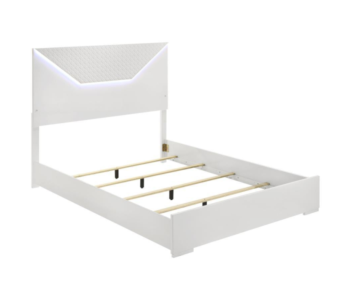 Ives - Queen Panel Bed LED Headboard - White High Gloss