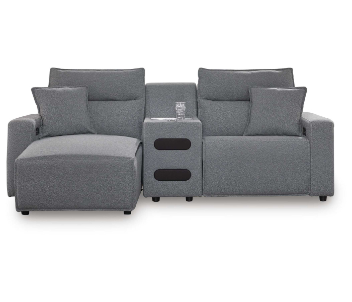 CozyMax II 3-Piece Power Reclining Sectional With LAF Chaise And Audio Console Salt And Pepper, 100"