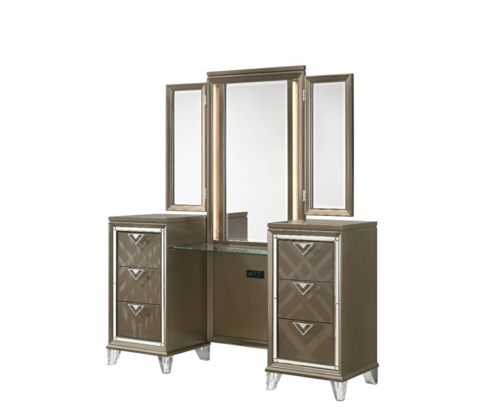 Skylar - Vanity Desk - Led & Dark Champagne