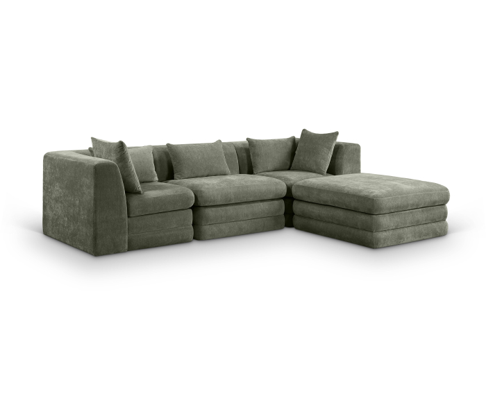 Stellar - 4 Piece Chenille Fabric 114" Upholstered Modular Sectional - Green, 114"