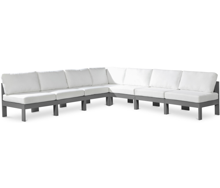 Nizuc - Outdoor Patio 7 Piece Modular Croner Armless Sectional With Gray Frame, 120"
