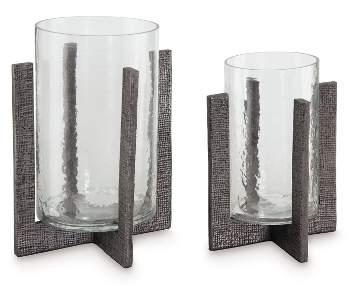 Garekton - Clear / Pewter Finish - Candle Holder Set (Set of 2), 9.13"