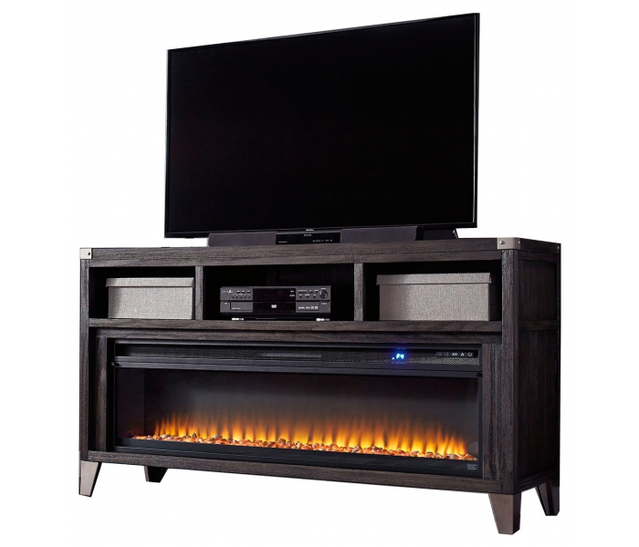 Todoe 2 Pc. 65" TV Stand With Wide Fireplace Insert Gray
