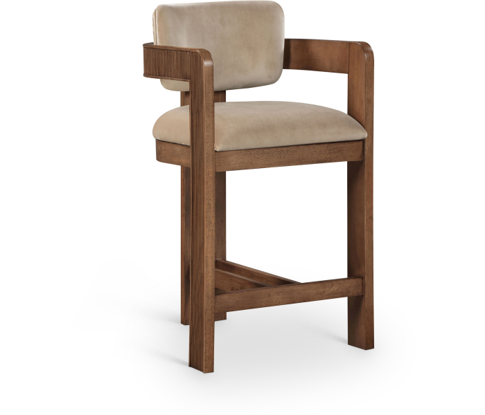 Sacha - Velvet Stool With Brown Base