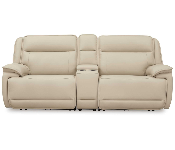 Double Deal - Almond - 2-Piece Power Reclining Loveseat Sectional With Console, 96"