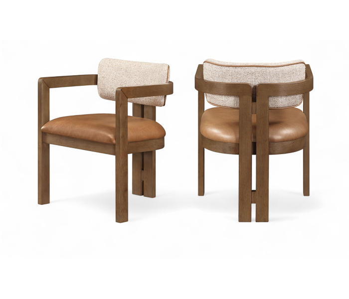 Ravina - Vegan Leather and Linen Textured Fabric Upholstered Dining Chair (Set of 2) - Cognac / Stained Brown