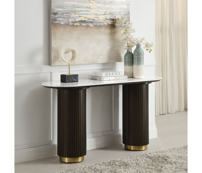 Clayten - Sofa Table - White Natural Marble Top & Espreeso Finish, 55"