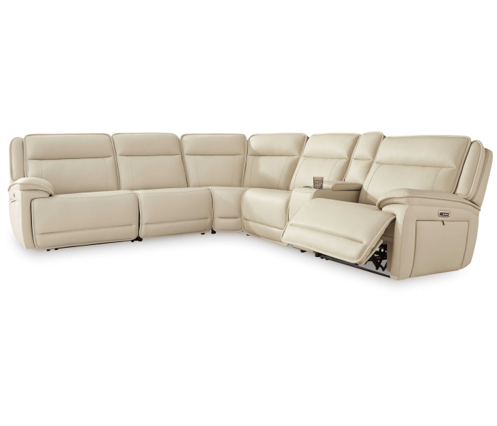 Double Deal - Almond - 6-Piece Power Reclining Sectional With Console, 134.5"