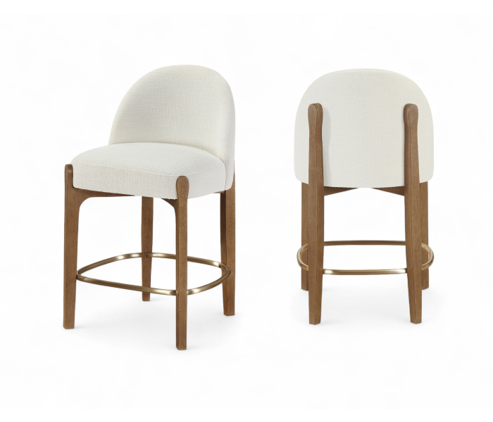 Torino - Fabric Upholstered Counter Stool (Set of 2) - Cream / Brushed Brown - White