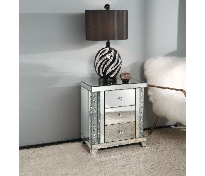 Noralie - Accent Table - Mirrored & Faux Diamonds - Glass - 26", 22"
