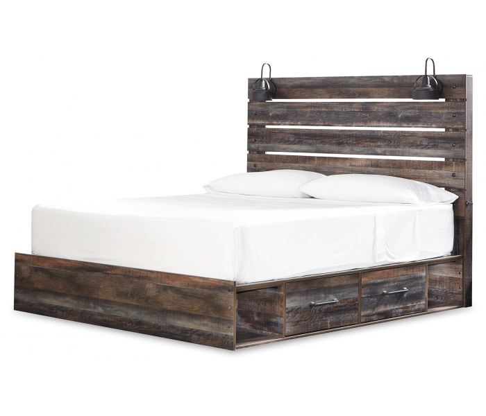 Drystan Panel Bed With 4 Side Drawers Brown / Beige