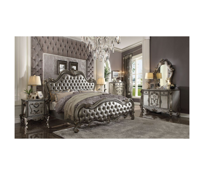 Versailles II - California King Bed - Silver PU & Antique Platinum