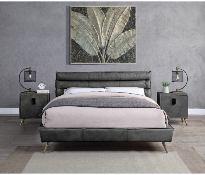 Doris - Queen Bed - Gray Top Grain Leather