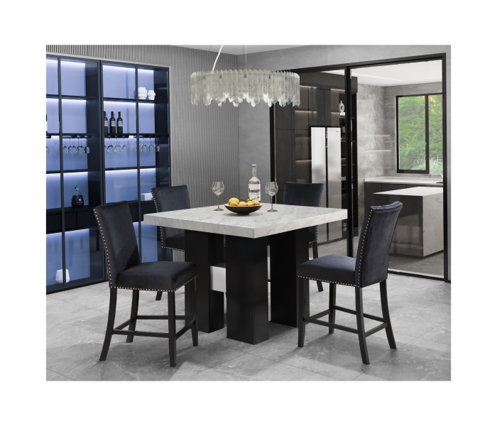 D04 White Bar Table And Four D04 Bar Stools - Black /