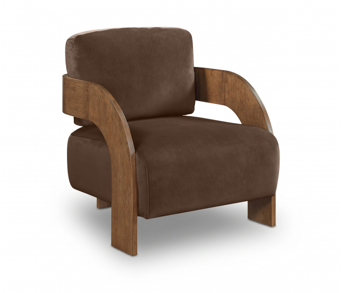 Cedra - Velvet Performance Fabric Upholstered Accent Chair - Brown / Brown - Dark Brown