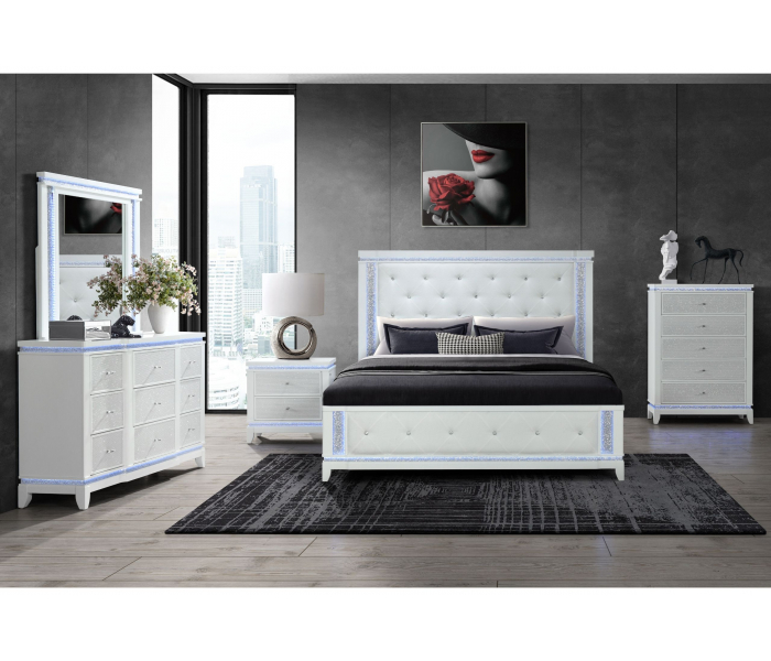 Alina - 5 Piece Full Bedroom Set With LED - White