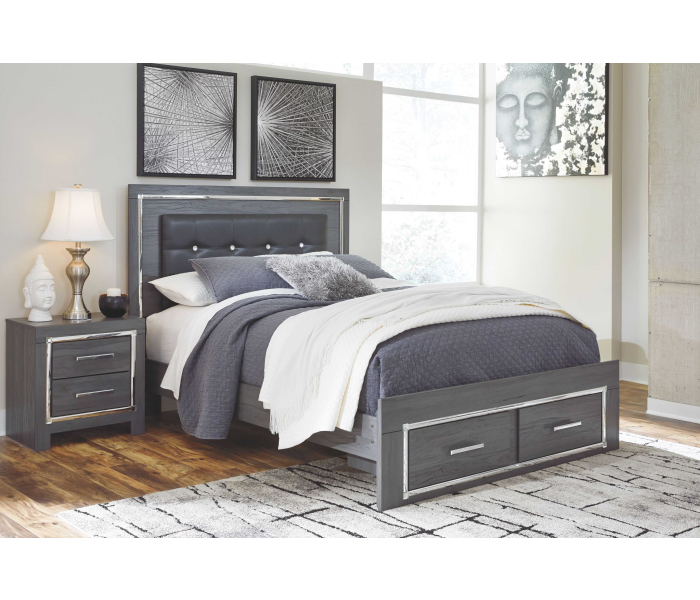 Lodanna - Gray - Queen Platform Bed with 2 Storage Drawers