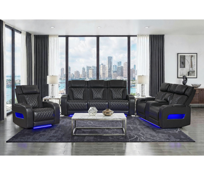 U8611 - Power Reclining Sofa With Power Headrest And LED / Power Console Reclining Loveseat With Power Headrest, LED And Speaker / Power Recliner With Power Headrest And LED - Charcoal - Black