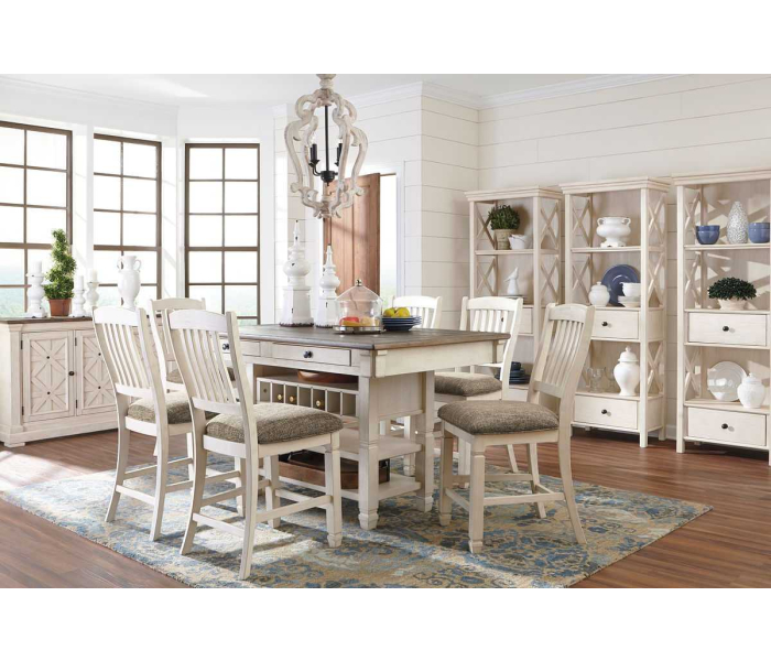 Bolanburg - Beige - 11 Pc. - Counter Table, 6 Barstools, Server, 3 Cabinets