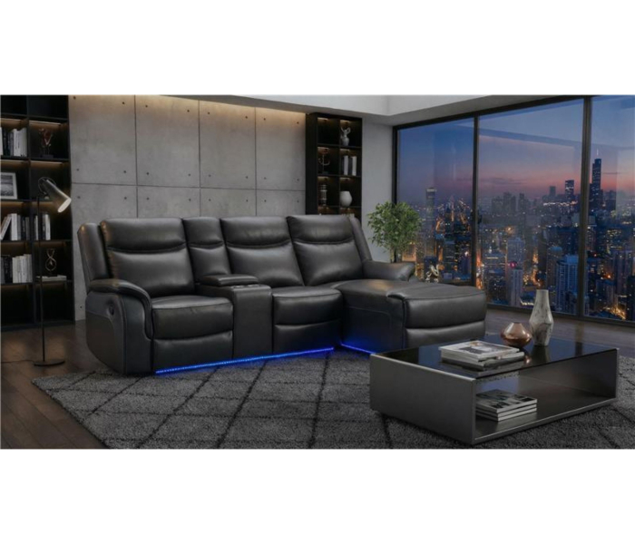 U1818 - Sectional With Pushback Chaise, Multi-Color LED And Immersive Sound - Charcoal / - Dark Gray, 98"