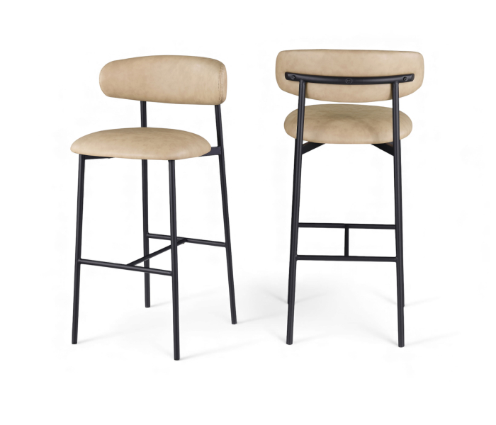 Lupita - Vegan Leather Upholstered Bar Stool (Set of 2) - Tan - Beige