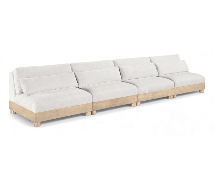 Turin - 160" Chenille Fabric Upholstered 4 Piece Modular Sofa - Cream / Painted Natural - White, 160"