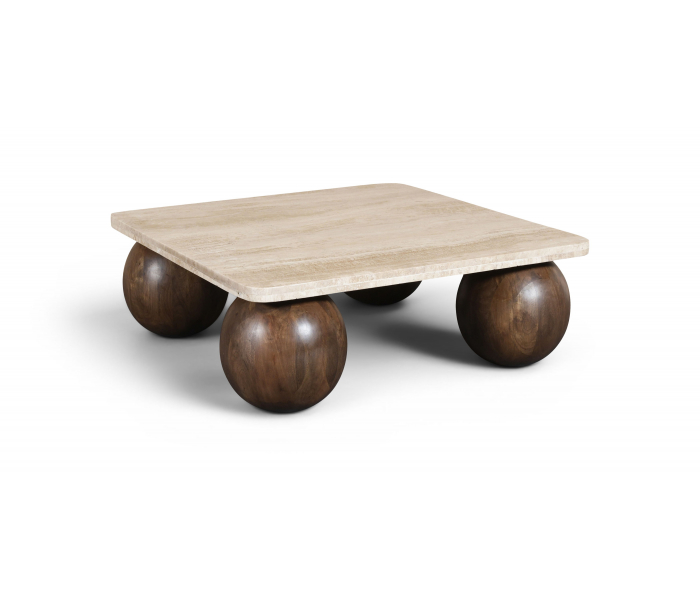 Strata - Travertine And Mango Wood Coffee Table - Brown / - Dark Brown, 36"
