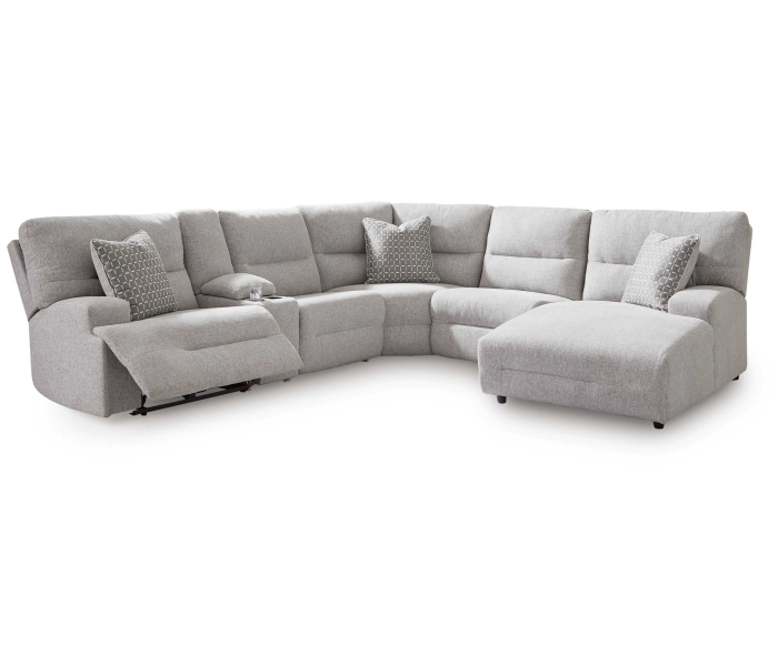 Acklen Place - Pewter - 6-Piece Power Reclining Sectional With Raf Power Reclining Back Chaise, 137"