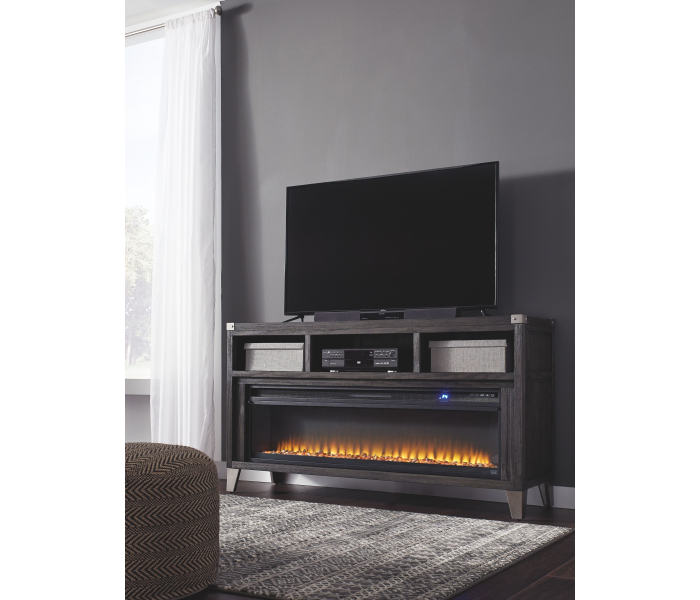 Todoe - Gray - 2 Pc. - 65" TV Stand with Wide Fireplace Insert