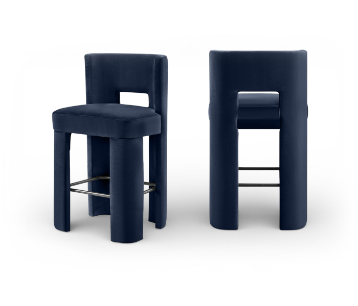 Zuno - Velvet Performance Fabric Upholstered Bar Stool (Set of 2) - Navy - Blue
