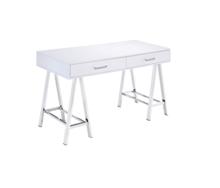 Coleen - Desk - White High Gloss & Chrome - White