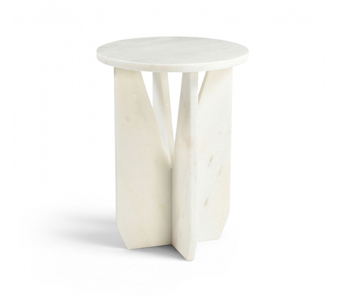 Alba - Genuine Marble End / Side Table - Alaska, 15"