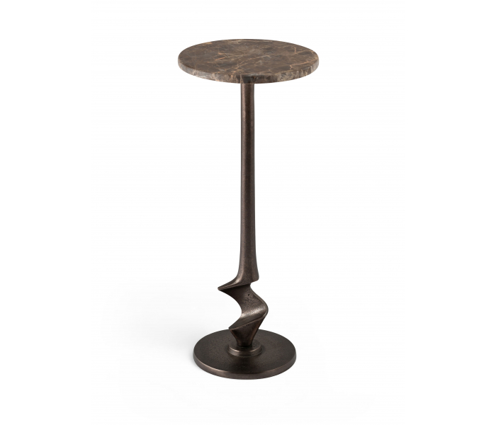 Oxira - Genuine Marble And Aluminum End / Side Table - Brown /, 10"