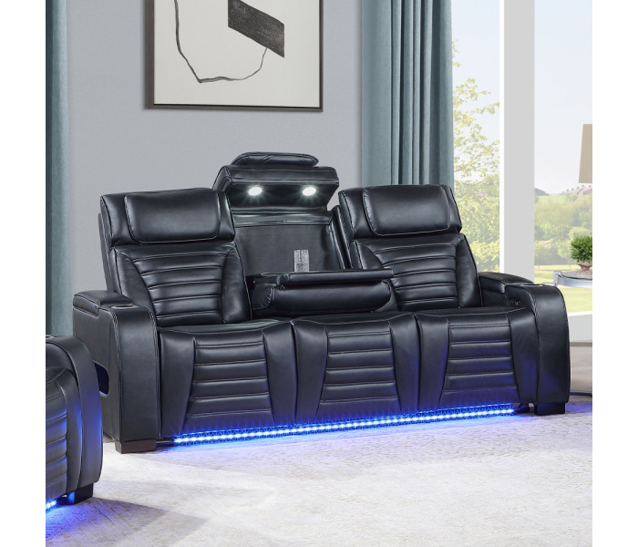 Ephron - Power Motion Sofa With Dropdown Table, Wireless Charging, Reading Light, Power Headrests & LED - Black, 86"