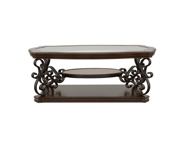 Laney - 1-Shelf Glass Top Rectangular Coffee Table - Deep Merlot, 52.25"