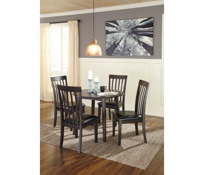 Hammis - Dark Brown - 5 Pc. - Drop Leaf Table, 4 Upholstered Side Chairs