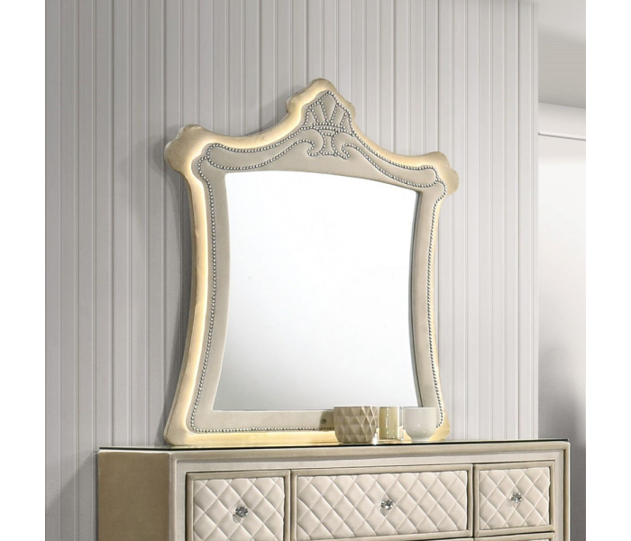 Lucienne - Mirror With LED - Beige Velvet