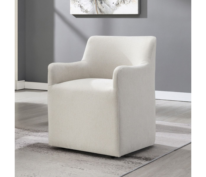 Cafell - Arm Chair With Swivel Casters - Cream - White