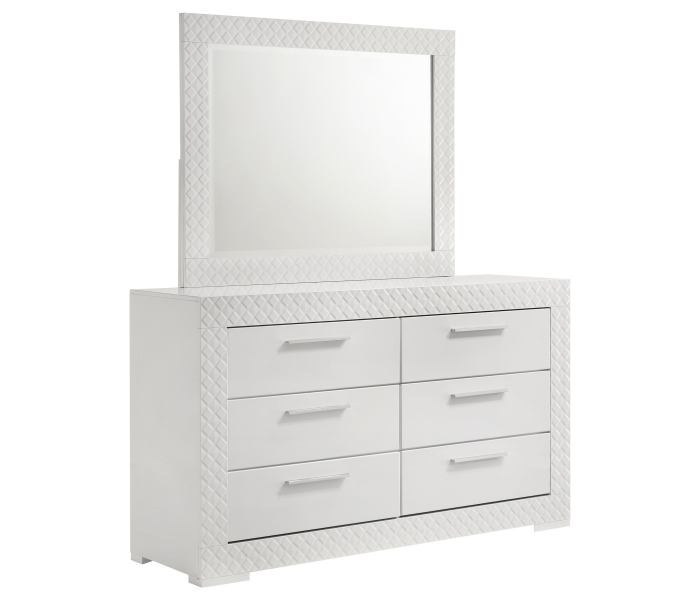 Ives - 6-Drawer Dresser And Mirror - White High Gloss, 63" Wide