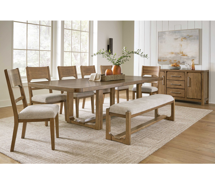 Cabalynn - Oatmeal / Light Brown - 9 Pc. - Dining Room Table, 6 Side Chairs, Bench, Server