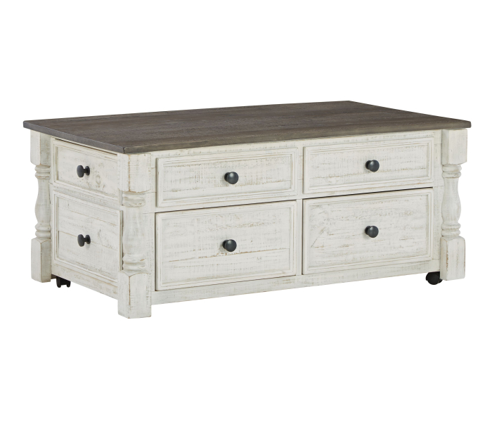 Havalance - White / Gray - Lift Top Cocktail Table with Storage Drawers, 46"