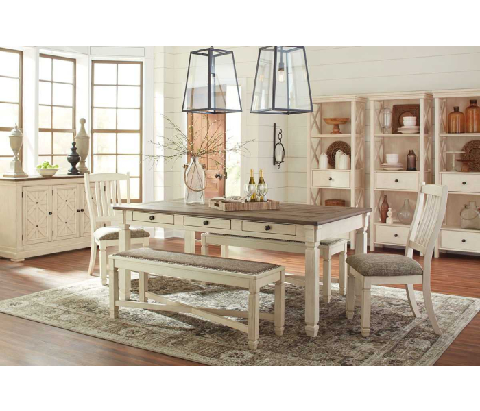 Bolanburg - Beige - 9 Pc. - Dining Room Table, 2 Side Chairs, Bench (2), Server, 3 Cabinets