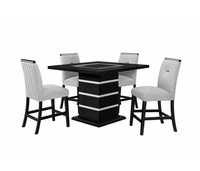 Monaco - 5 Piece Dining Room Set (Rectangular Bar Table, 4 Bar Stools) - Gray