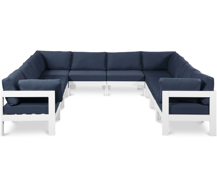 Nizuc - Outdoor Patio 10 Piece Modular Sectional With White Frame - Navy, 120"