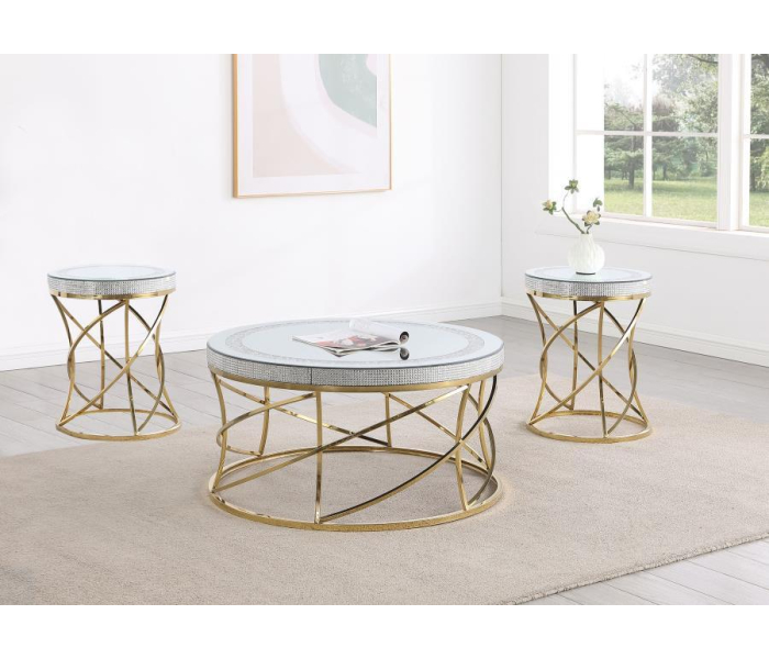 Elise - 3 Piece Round Mirror Top Coffee And End Table Set