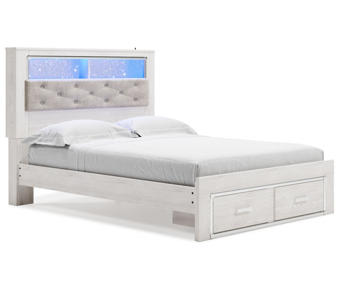 Altyra Queen Panel Bookcase Bed With Footboard Storage White